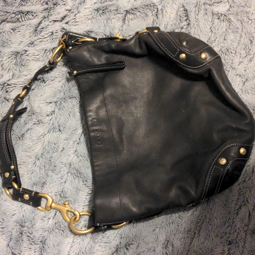 Coach Carly Black Leather Shoulder Bag Handbag Purse Brass Hardware